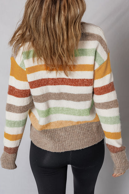 Stripe Colorblock Drop Shoulder Crewneck Sweater