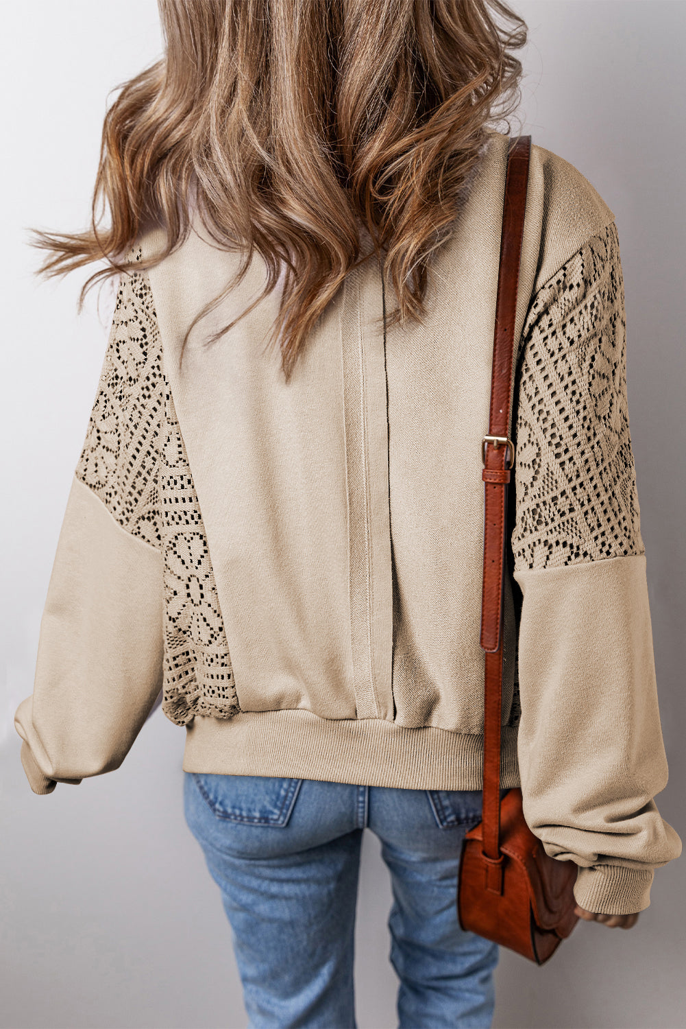 Crochet Reserve Seam Ribbed Trim Sweatshirt