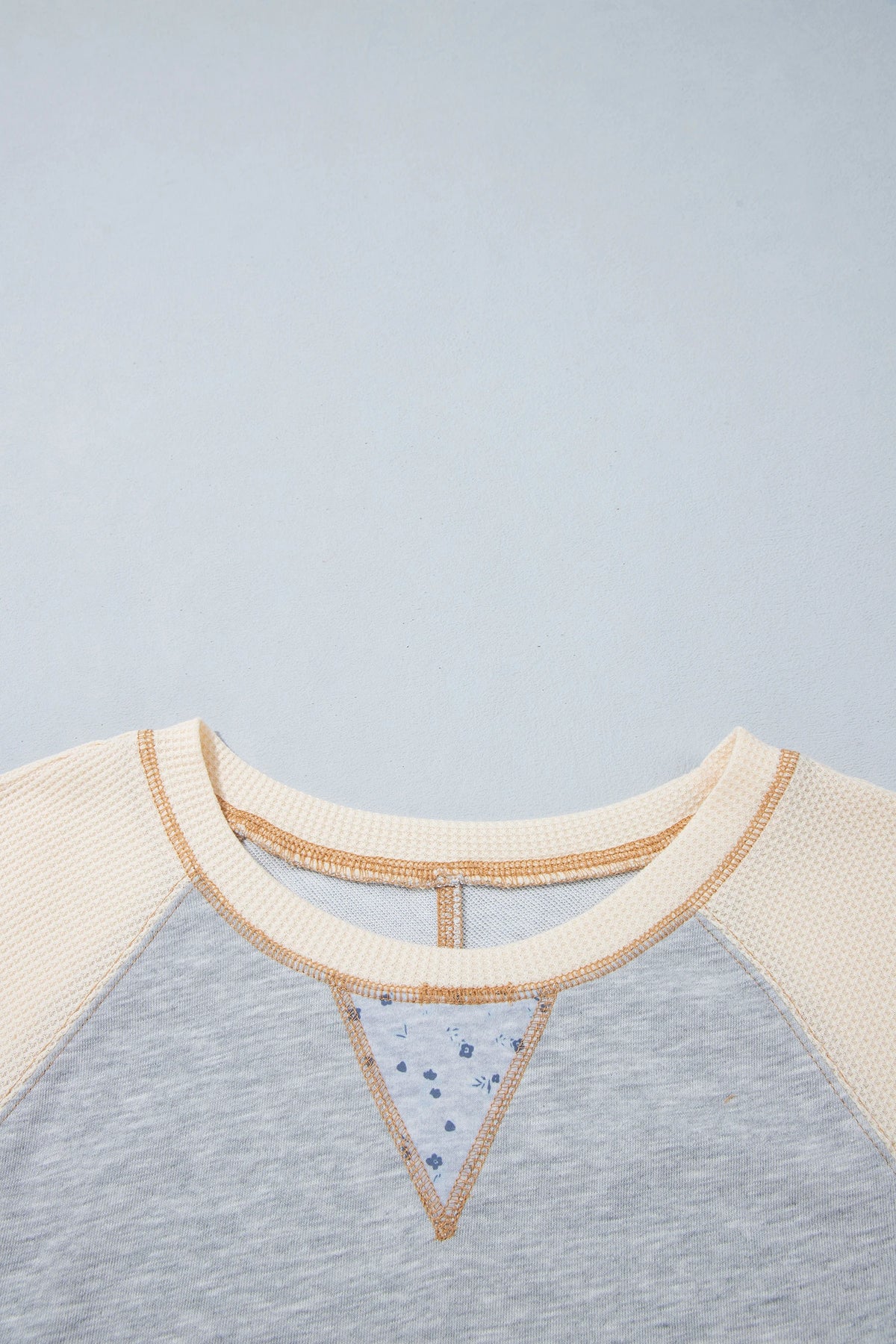 Floral Waffle Patchwork Raglan Long Sleeve Top