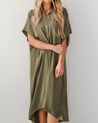 Short Sleeve Midi Shirt Dress