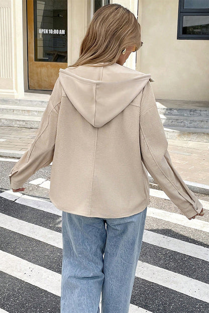 Textured Knit Pocketed Drawstring Hooded Jacket