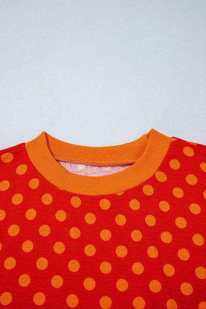 Polka Dot Contrast Trim 3/4 Sleeve Top