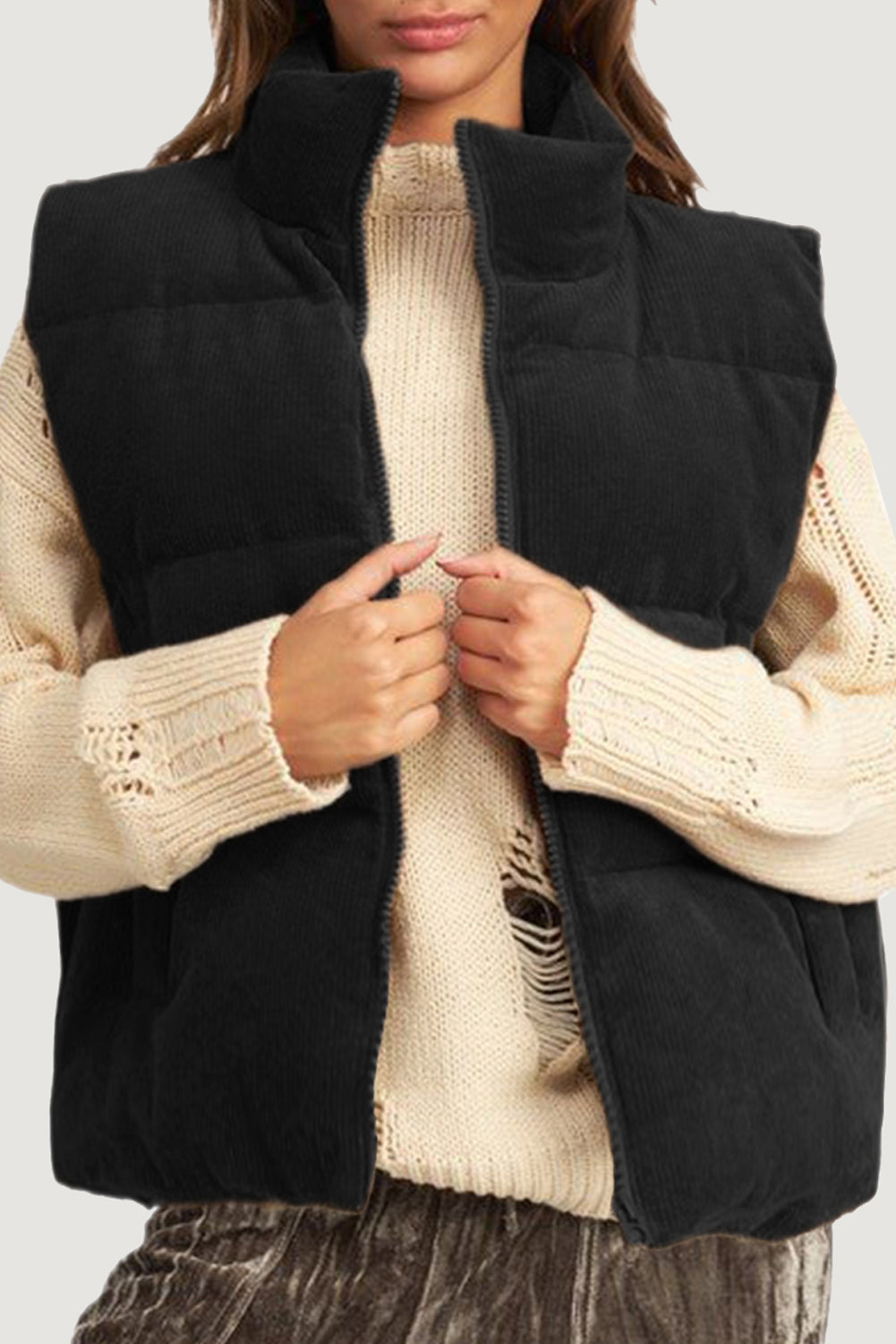 Corduroy Zip Up Puffer Vest