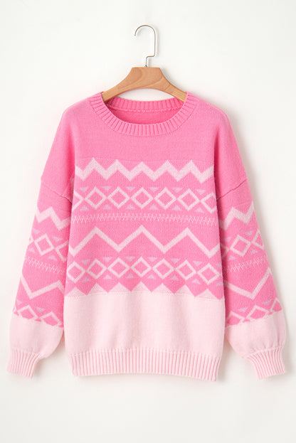 Aztec Geometric Drop Shoulder Sweater