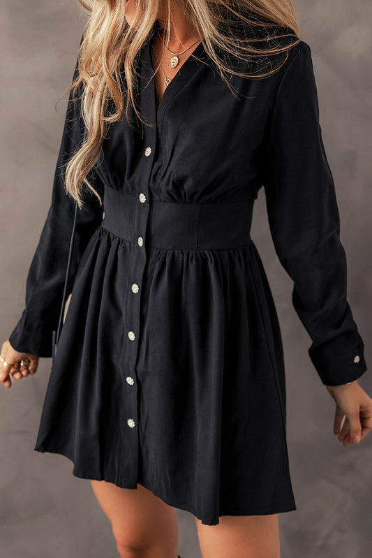 Cinched Waist Buttoned Mini Dress