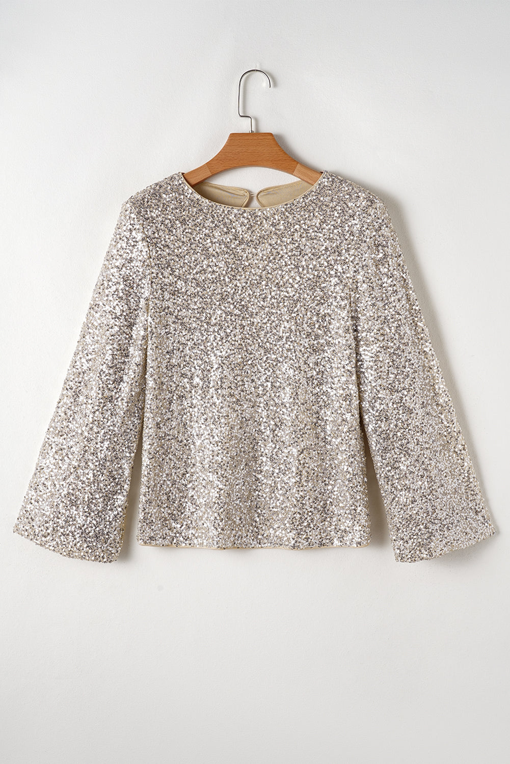 Sequin Puff Sleeve Cutout Back Blouse