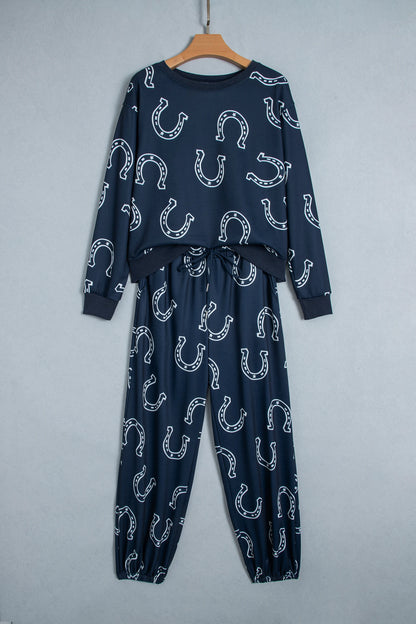 Western Horseshoe Sweatshirt & Elastic Waist Pants Set