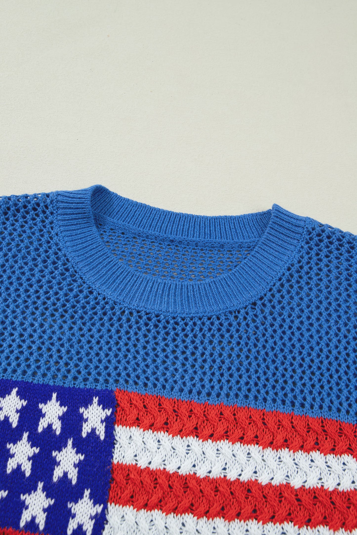 USA Flag Crochet Short Sleeve Sweater Top