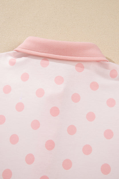 Polka Dot Polo Pullover & Elastic Waist Shorts Set