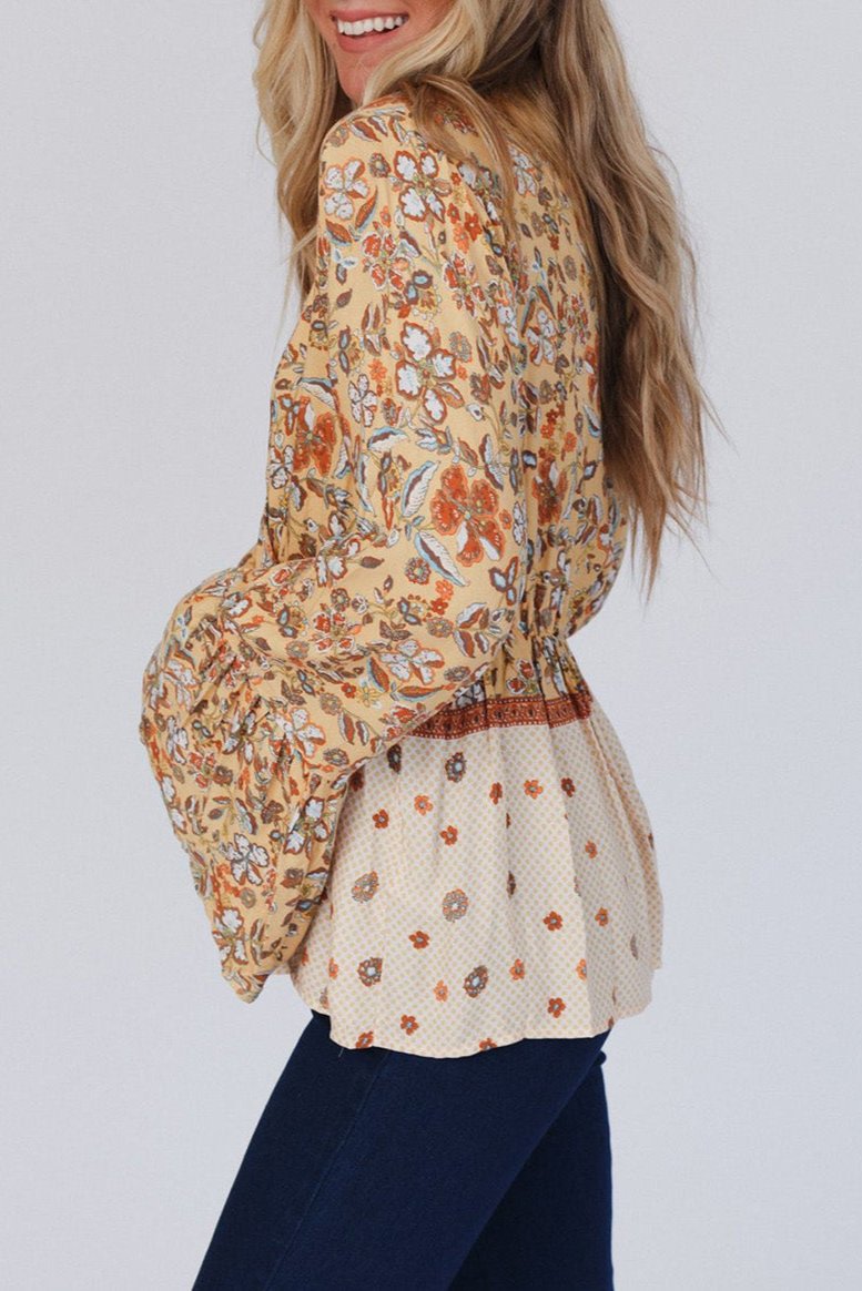 Floral Bell Sleeve Peplum Blouse