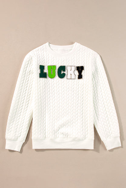 Embroidered Patch Cable Knit Pullover Sweatshirt