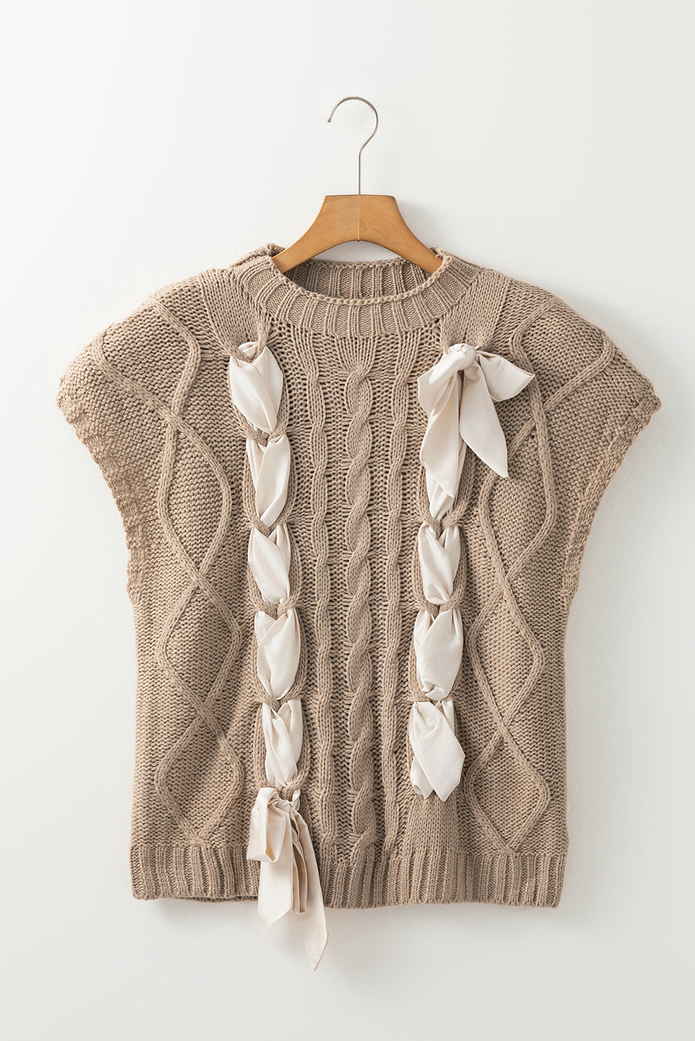 Cable Knit Satin Bow Sweater