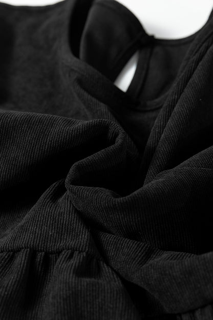 Solid Lantern Sleeve Tiered Mini Dress