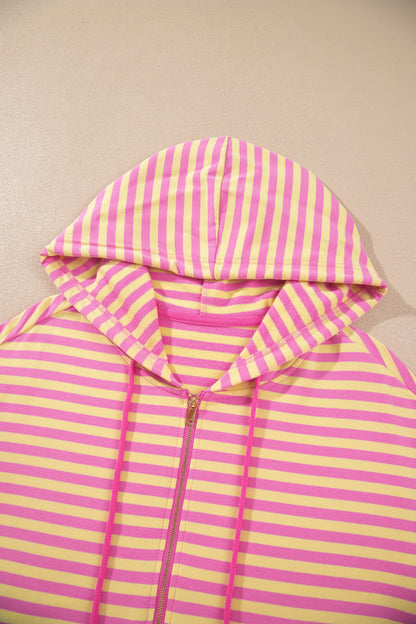 Stripe Long Sleeve Zip-Up Hoodie & Shorts Set