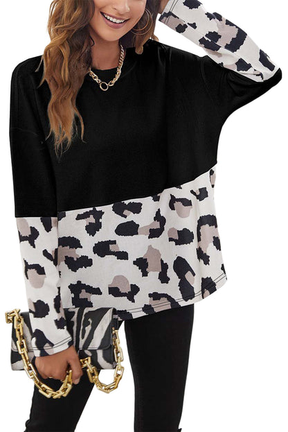 Leopard Colorblock Long Sleeve Top