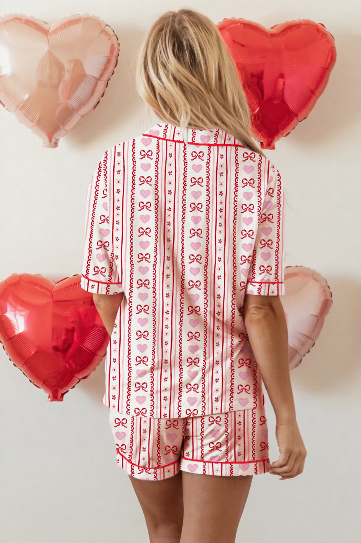 Bow Heart Top and Shorts Pajama Set