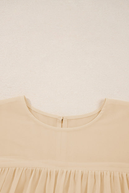 Solid Chiffon Pleated Ruffle Long Sleeve Blouse