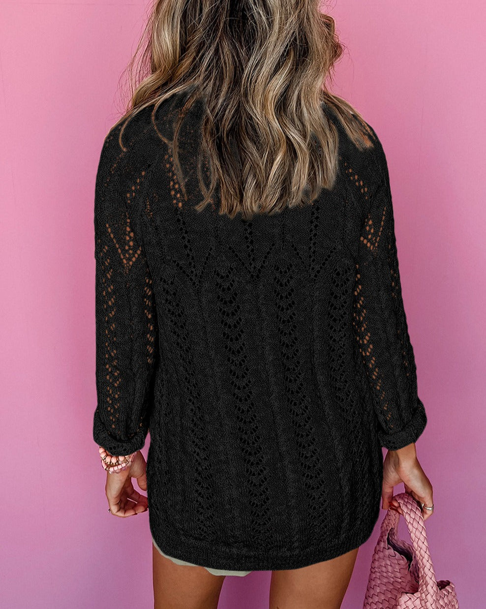 Solid Hollowed Knit Cardigan