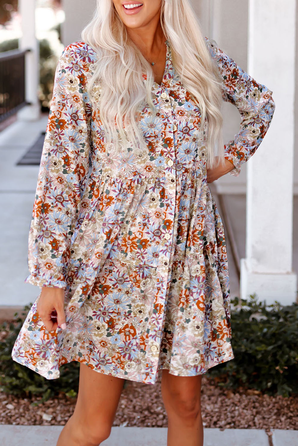 Floral Button Front Shirt Dress