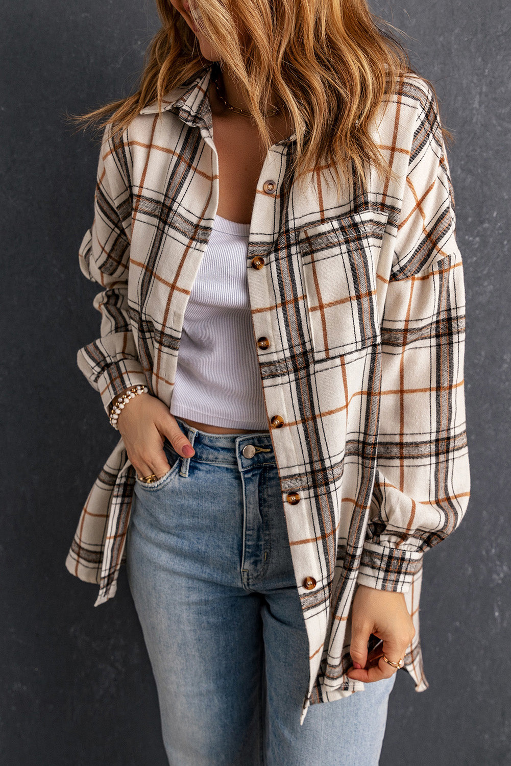 Plaid Side Slit Oversized Shacket