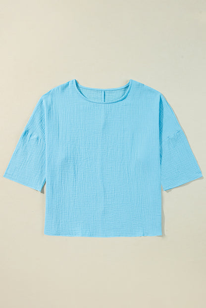 Crinkle Gauze 3/4 Sleeve Blouse