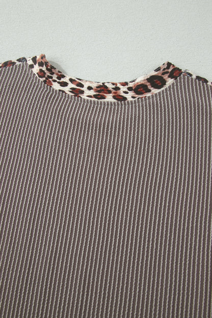 Leopard Trim Corded Top & Shorts Set