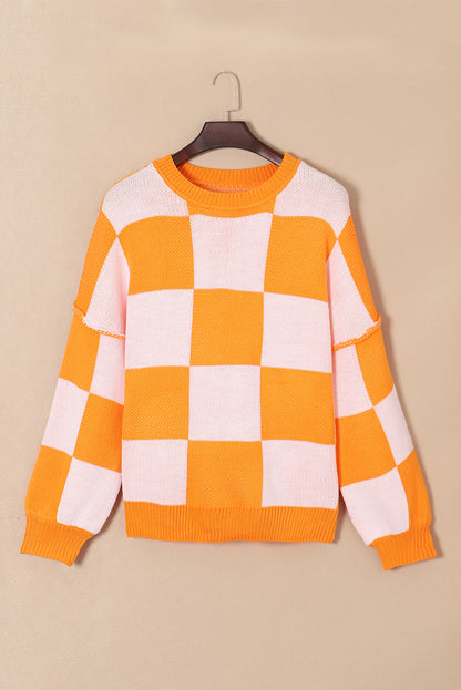 Checker Bishop Sleeve Sweater