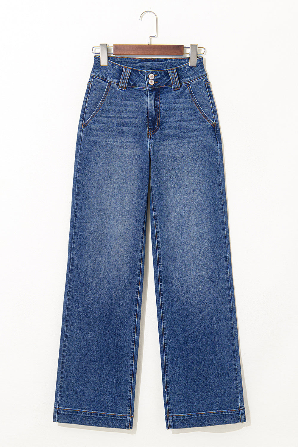 Denim Double Button Straight Leg Jeans