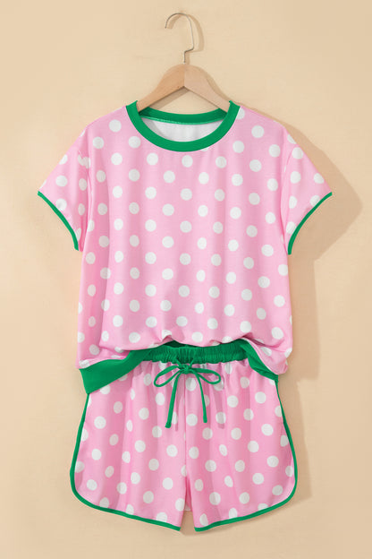 Polka Dot Contrast Trim Top & Short Set