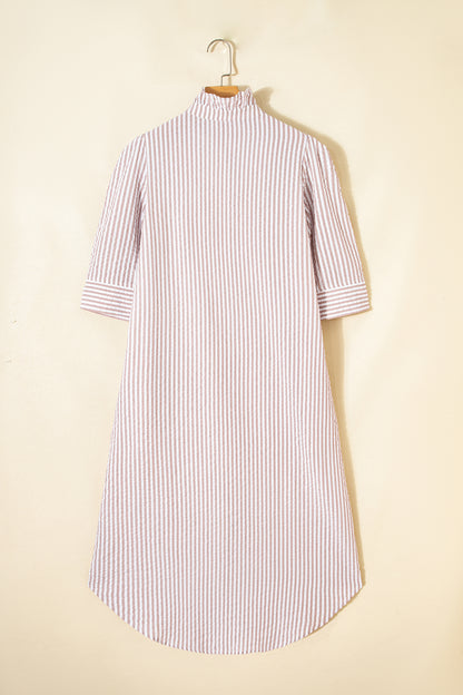 Stripe Frilled Collar 3/4 Sleeve Maxi Dress