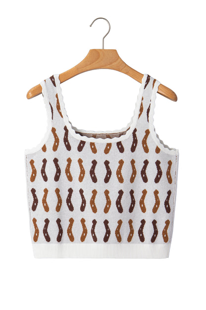Western Horseshoe Scalloped Sleeveless Sweater Top