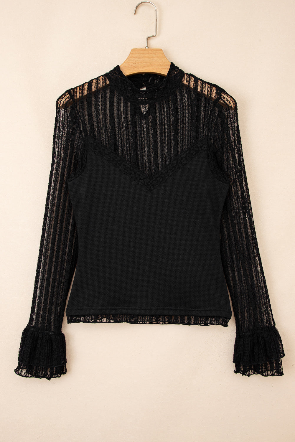 Lace Patchwork Flounce Sleeve Top