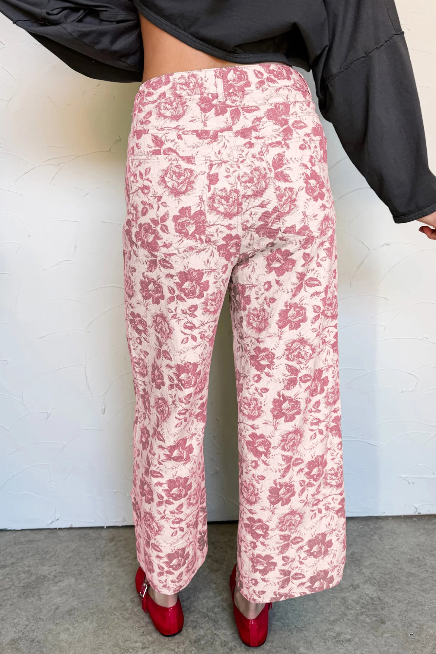 Floral Denim High Waist Pants