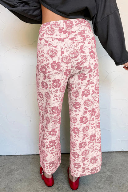 Floral Denim High Waist Pants