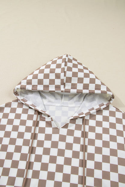 Checker Patchwork Tie Neck Oversized Hoodie