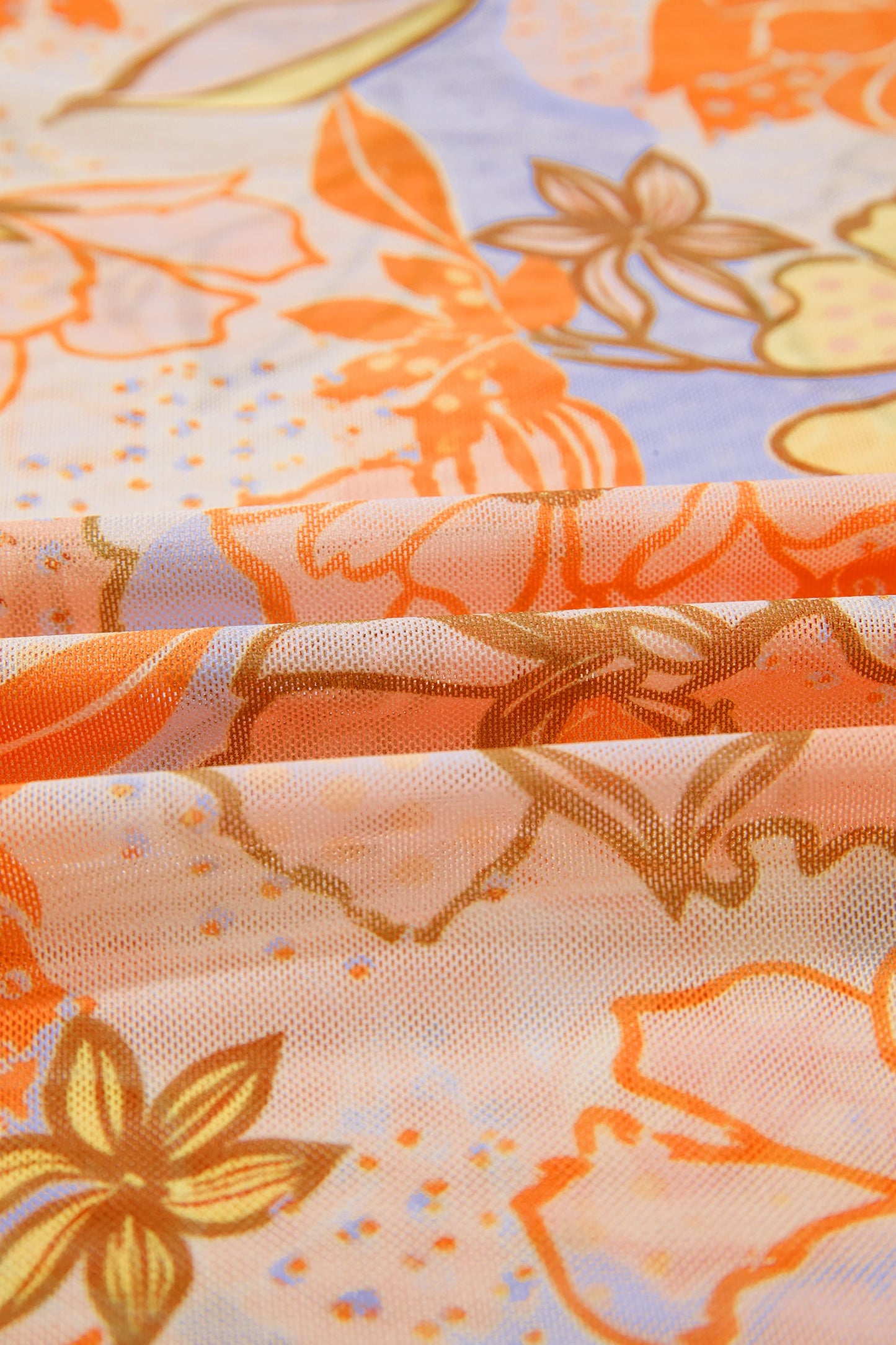 Floral Mesh Lettuce Trim Long Sleeve Top