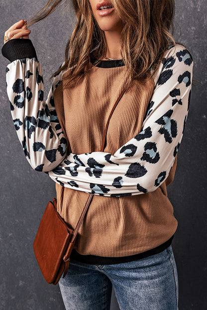 Leopard Colorblock Long Sleeve Top