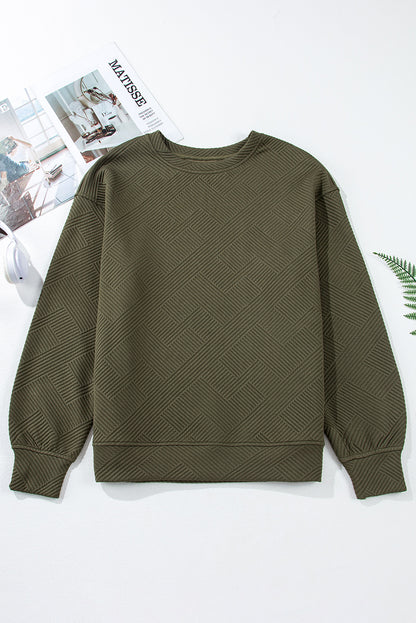 Solid Textured Round Neck Drop Shoulder Sweatshirt