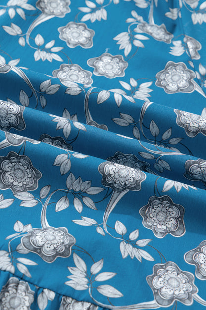 Plus Size Floral Stripe Patchwork Ruffle Dress