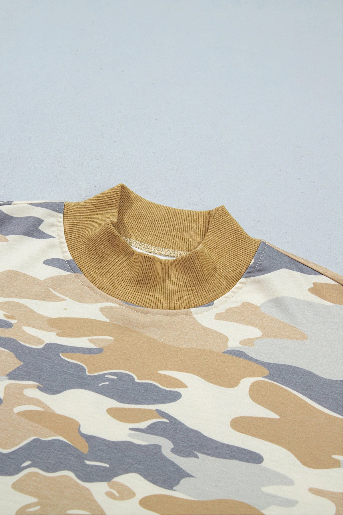 Camo Mock Neck Long Sleeve Top & Shorts Set