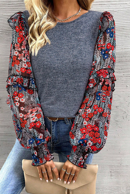 Floral Ruffle Long Sleeve Blouse