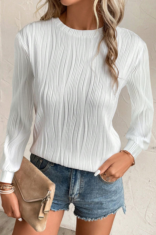 Wavy Texture Long Sleeve Top