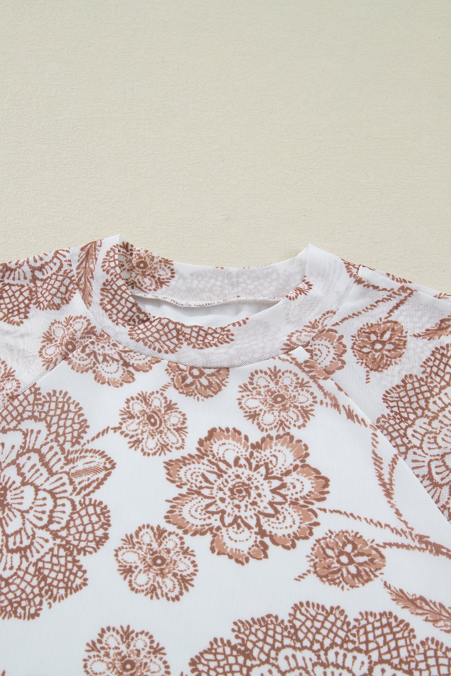 Floral Mesh Thumbhole Long Sleeve Top