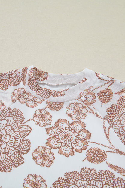 Floral Mesh Thumbhole Long Sleeve Top