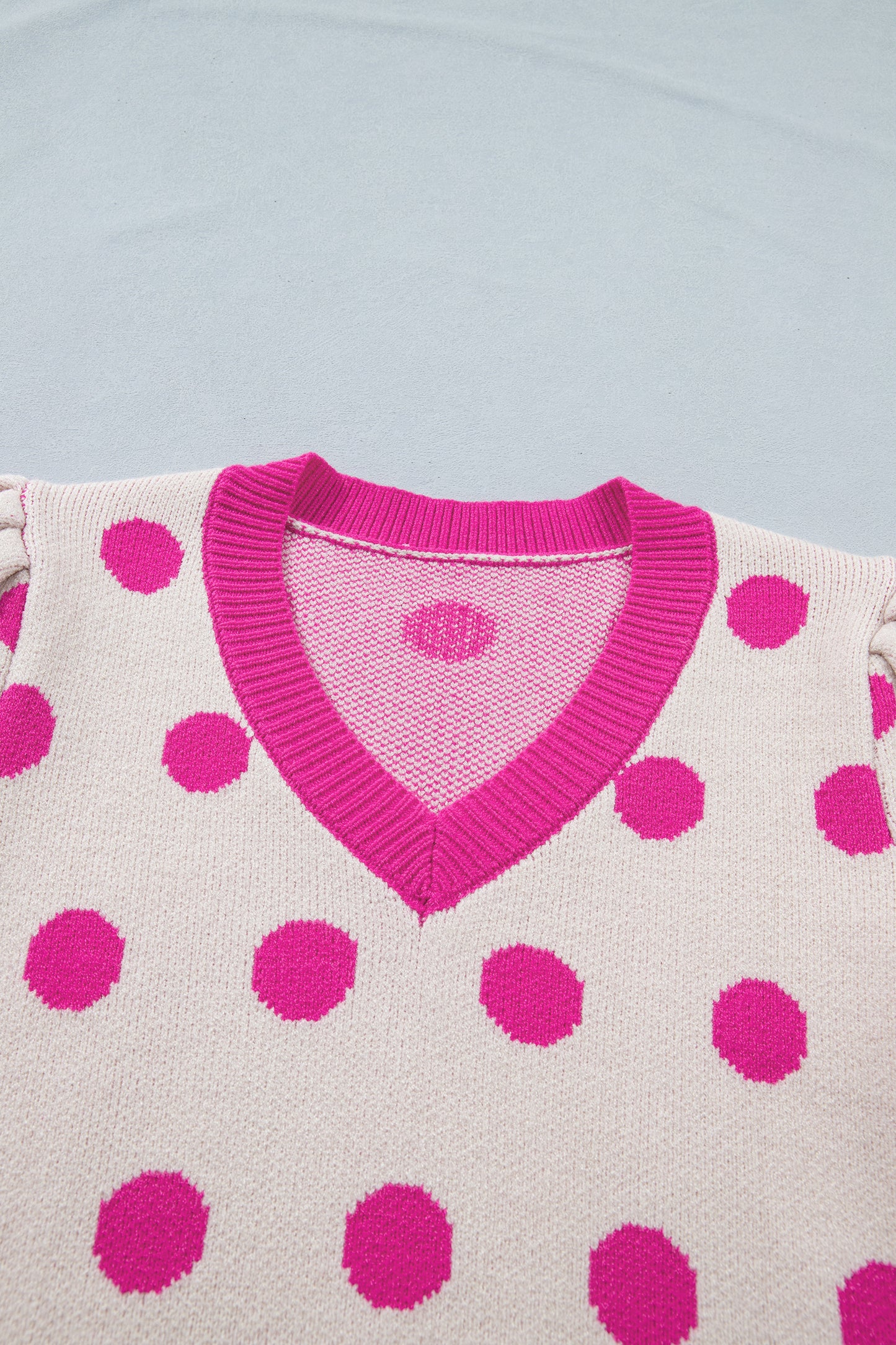 Polka Dot Puff Short Sleeve Sweater Top