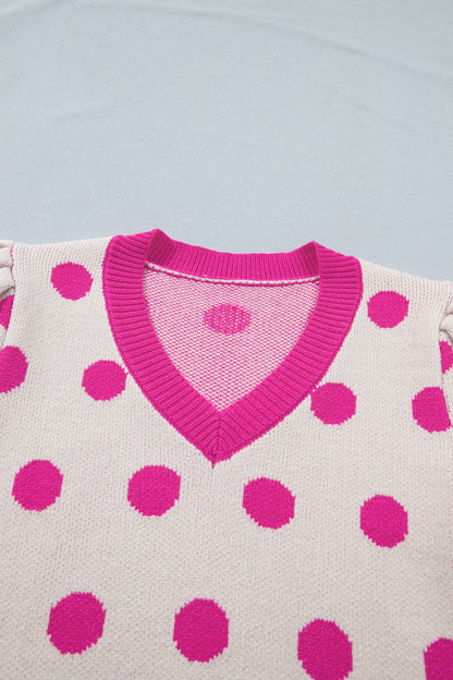 Polka Dot Puff Short Sleeve Sweater Top