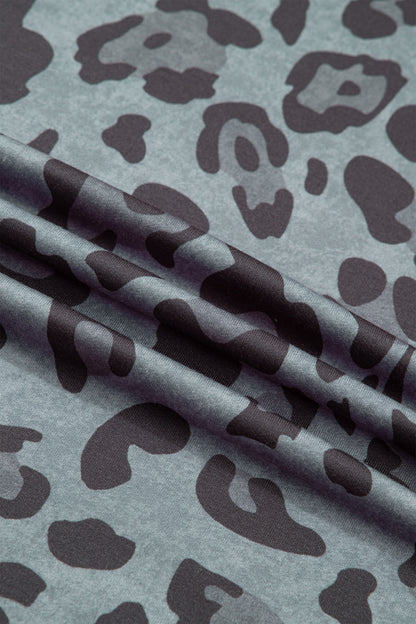 Leopard Varsity Stripe Trim Long Sleeve Top