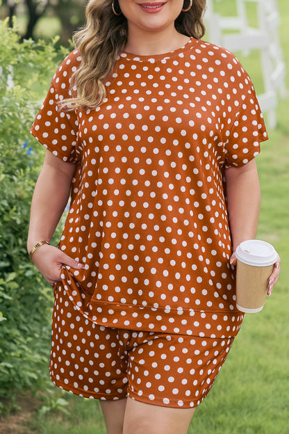 Plus Size Polka Dot Tee & Loose Shorts Set