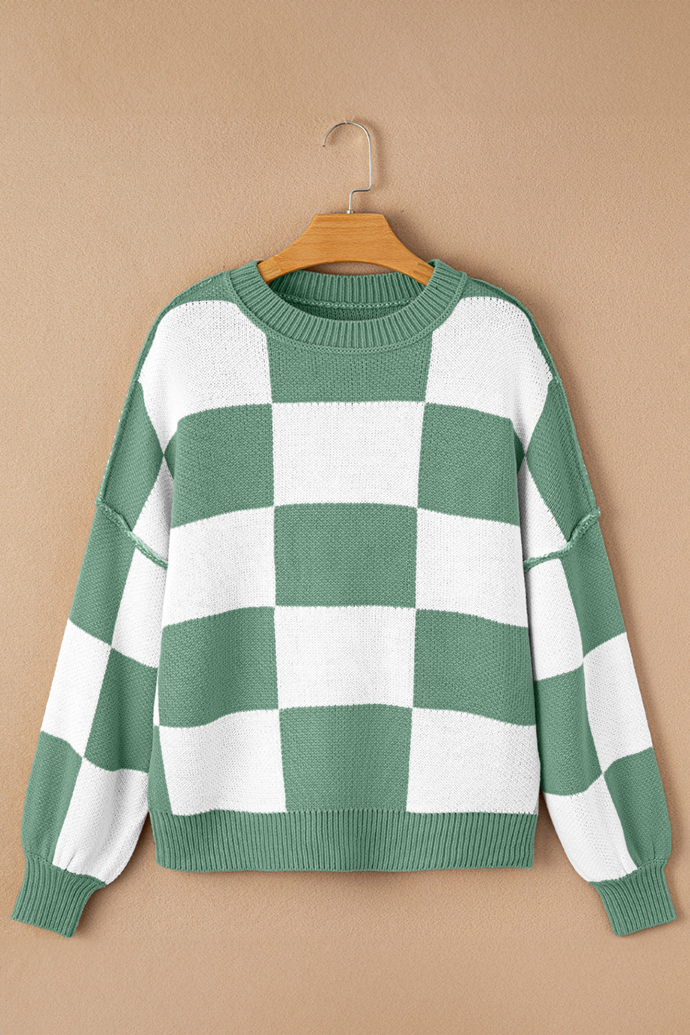 Checker Reverse Seam Crewneck Sweater