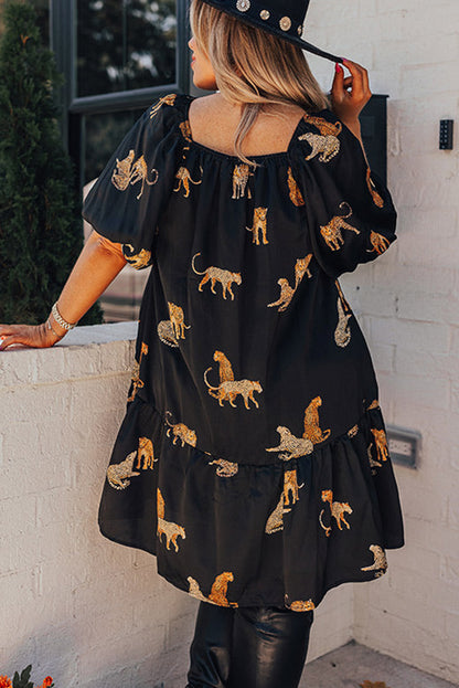 Cheetah Ruffle Mini Dress Plus Size